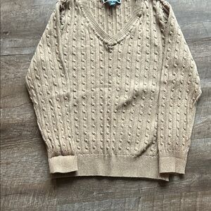 Karen Scott Tan V-Neck Cable Sweater
